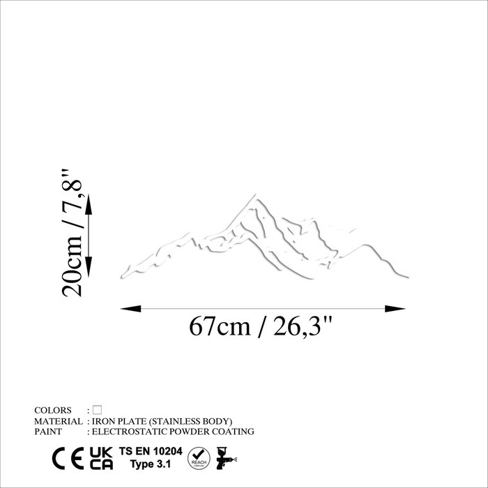 Wallity Mountain - 10 Escultura de pared metálica blanca